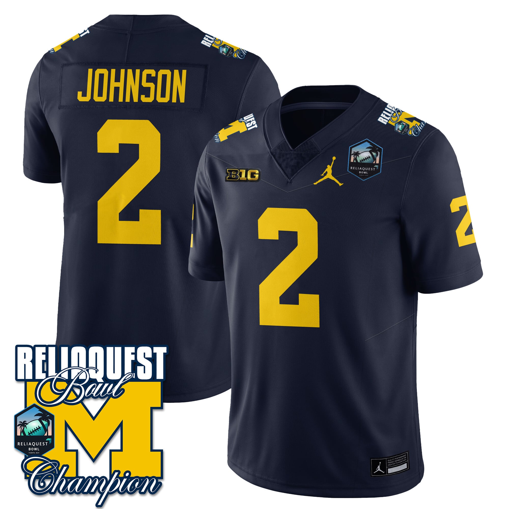 Men's Michigan Wolverines 2024 ReliaQuest Bowl Champions Jersey - All Stitched