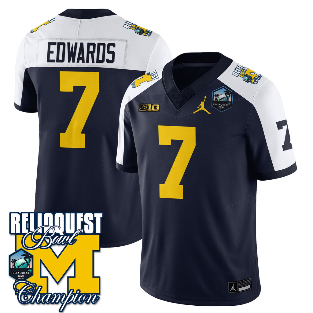 Men's Michigan Wolverines 2024 ReliaQuest Bowl Champions Jersey - All Stitched