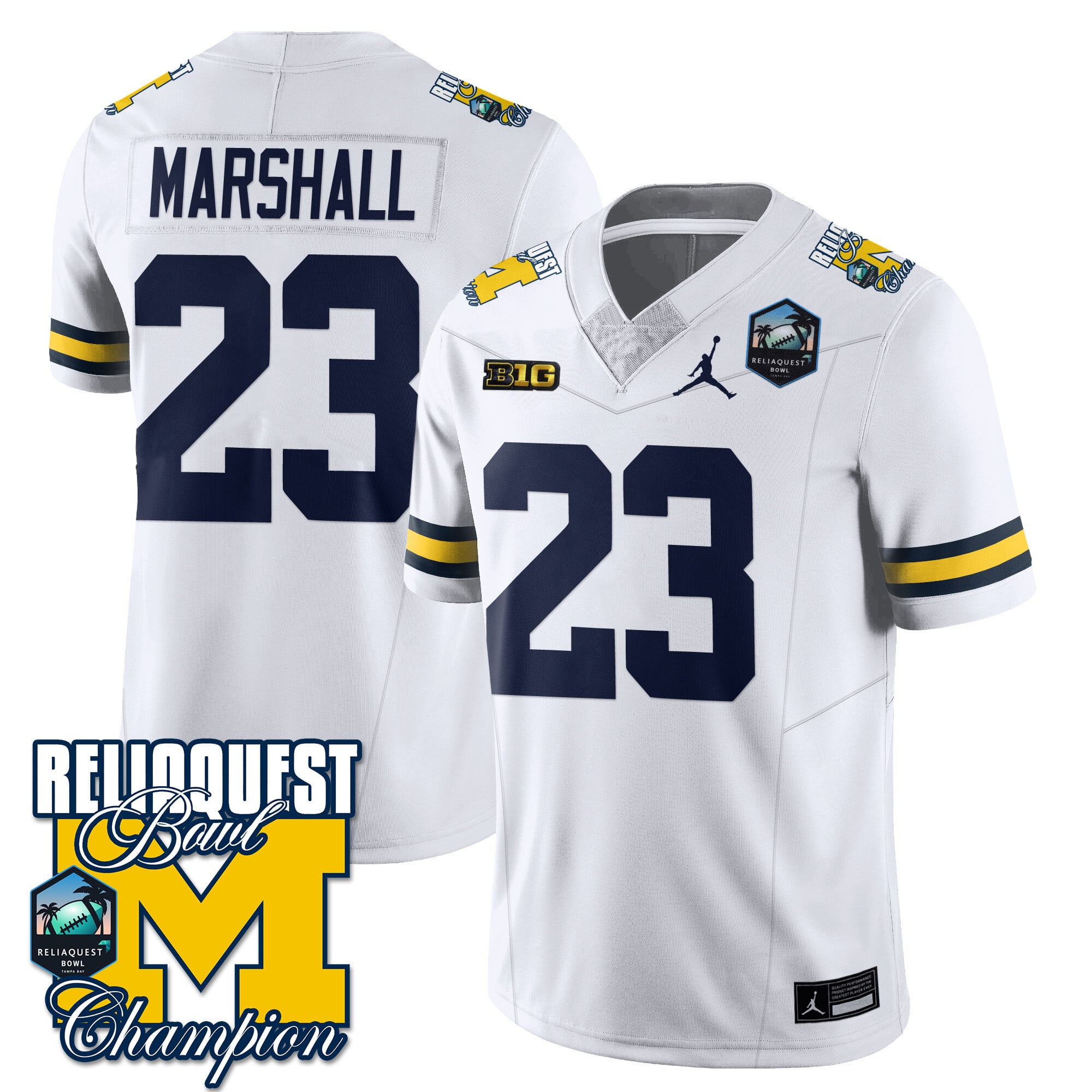Men's Michigan Wolverines 2024 ReliaQuest Bowl Champions Jersey - All Stitched