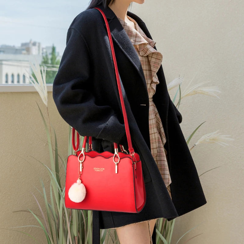 New Fashion Middle Aged Mom Shoulder Crossbody Bag Large Capacity Women's Handbag with Pendant