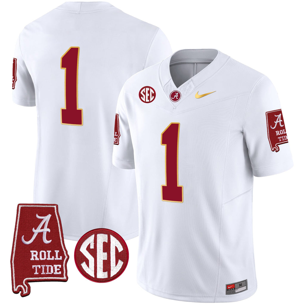 Men's Alabama Crimson Tide Gold Trim Vapor Jersey - Alabama Map - All Stitched