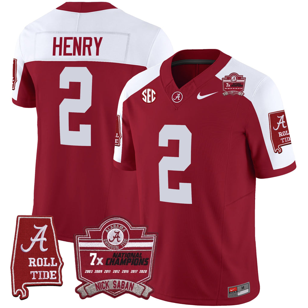 Men's Alabama Crimson Tide Nick Saban 7x Champions Patch Vapor Jersey - All Stitched