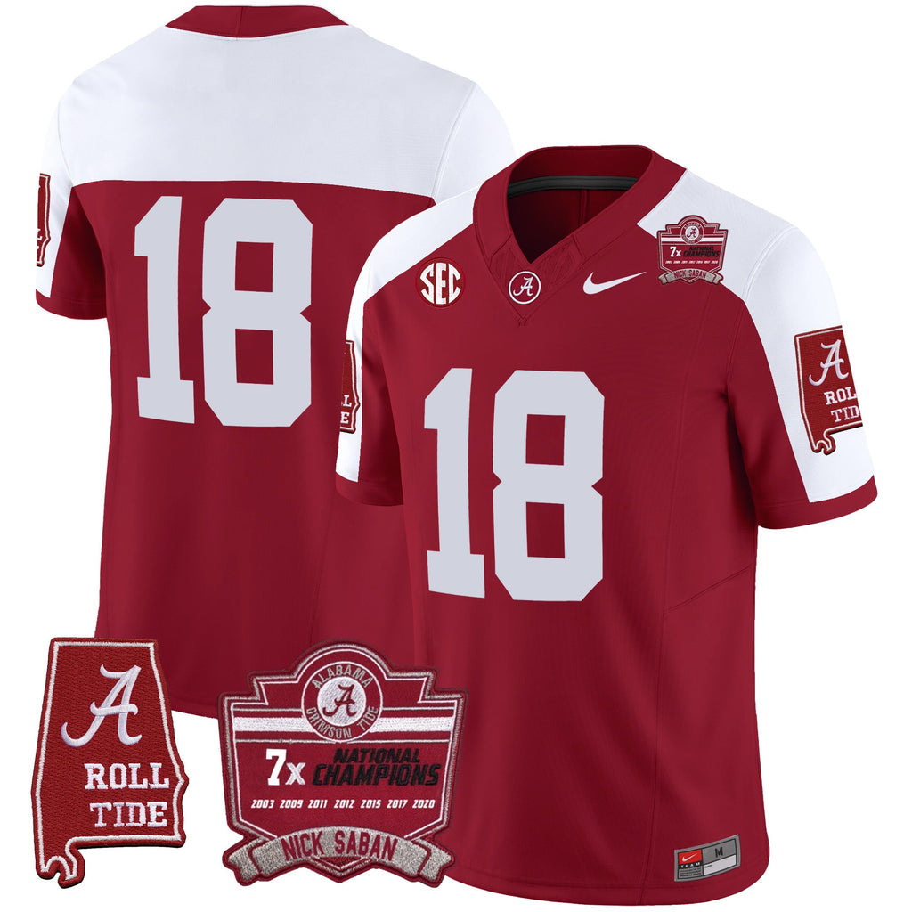 Men's Alabama Crimson Tide Nick Saban 7x Champions Patch Vapor Jersey - All Stitched
