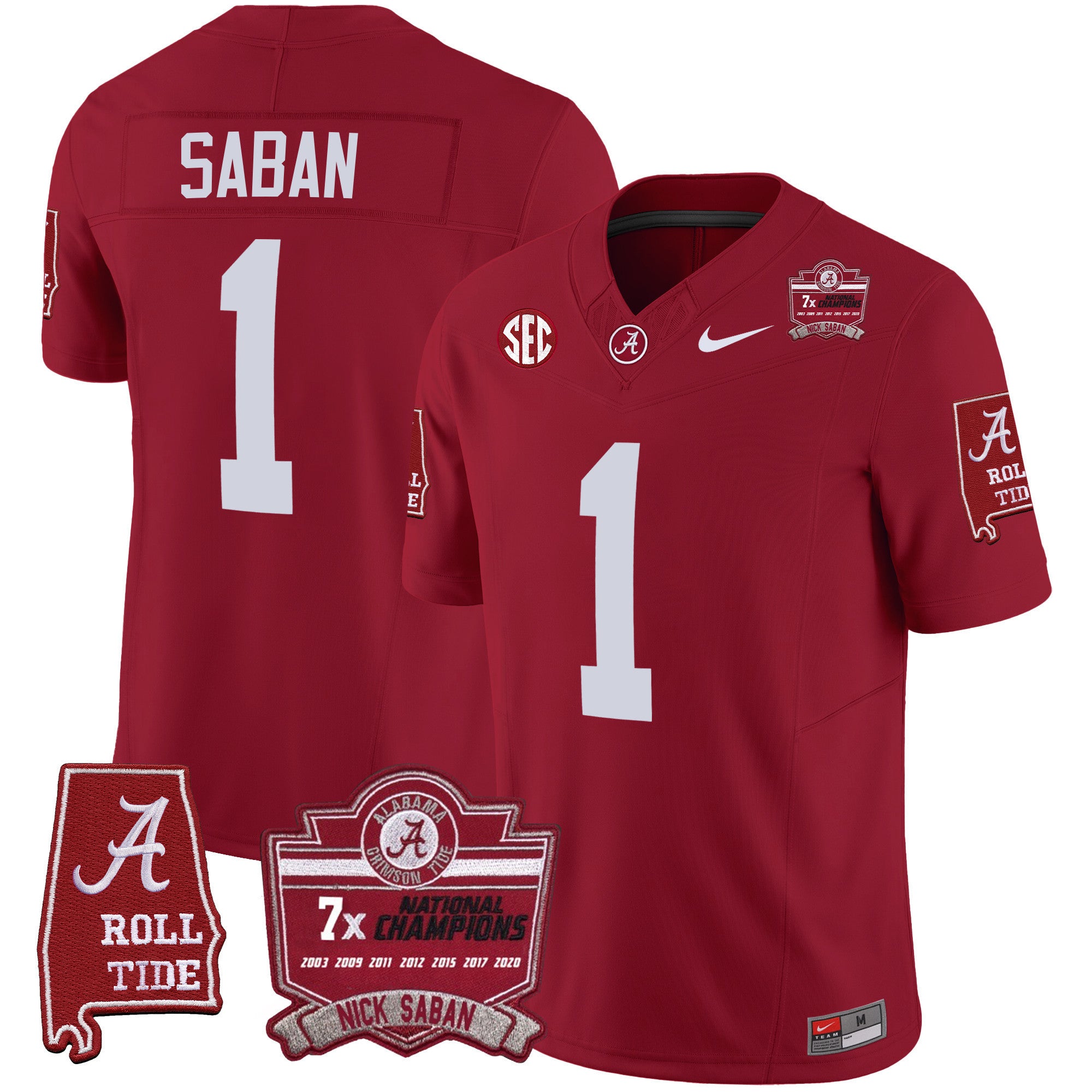 Men's Alabama Crimson Tide Nick Saban 7x Champions Patch Vapor Jersey - All Stitched