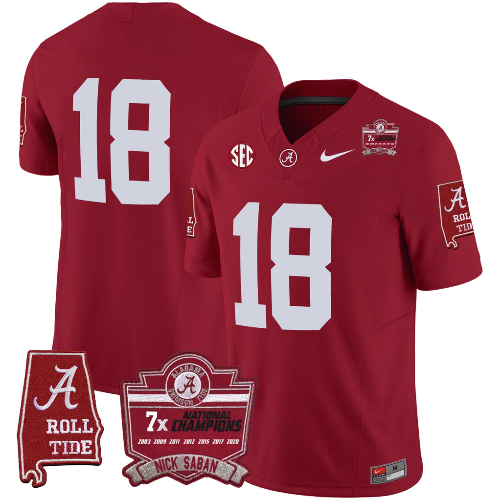 Men's Alabama Crimson Tide Nick Saban 7x Champions Patch Vapor Jersey - All Stitched