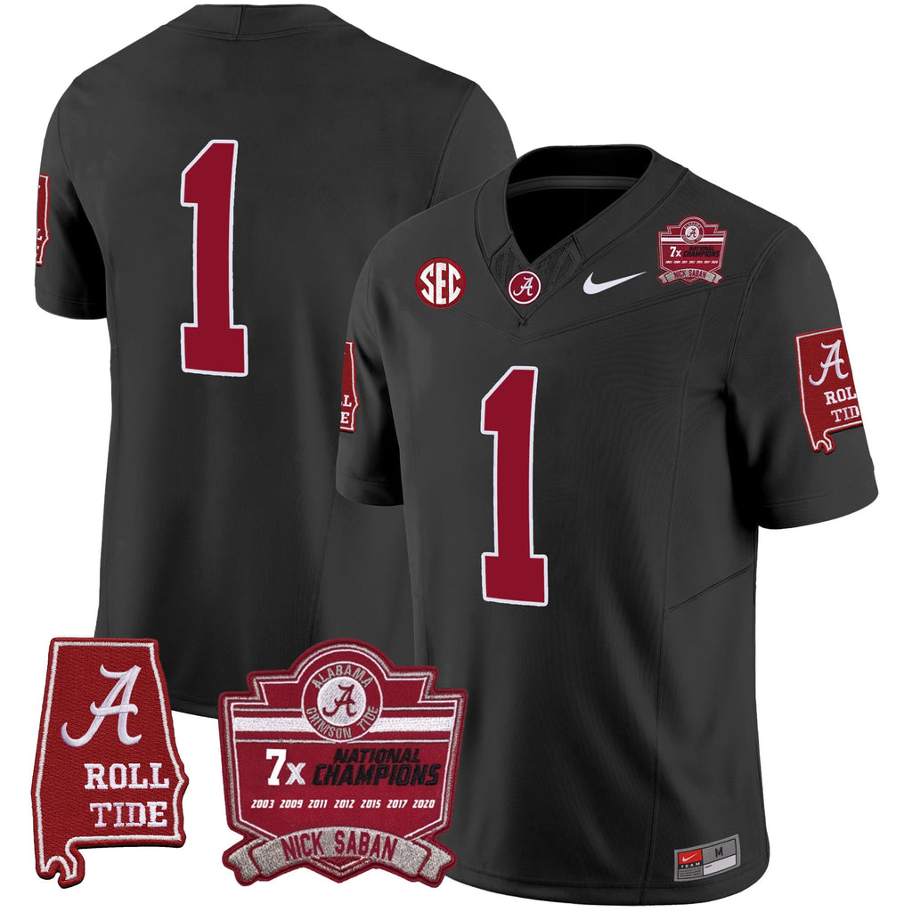 Men's Alabama Crimson Tide Nick Saban 7x Champions Patch Vapor Jersey - All Stitched