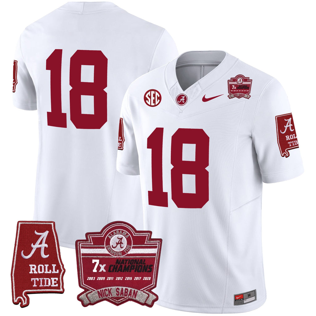 Men's Alabama Crimson Tide Nick Saban 7x Champions Patch Vapor Jersey - All Stitched