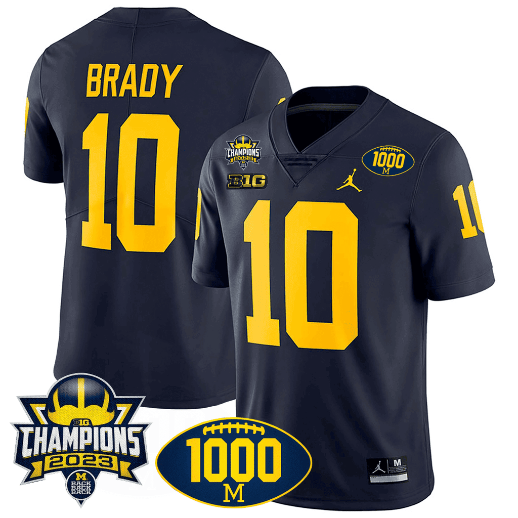 Men's Michigan Wolverines 1000 Wins & BIG10 Champions Patch Special Jersey - All Stitched