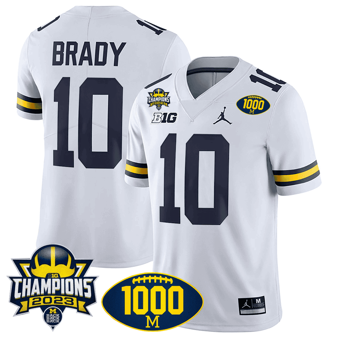 Men's Michigan Wolverines 1000 Wins & BIG10 Champions Patch Special Jersey - All Stitched