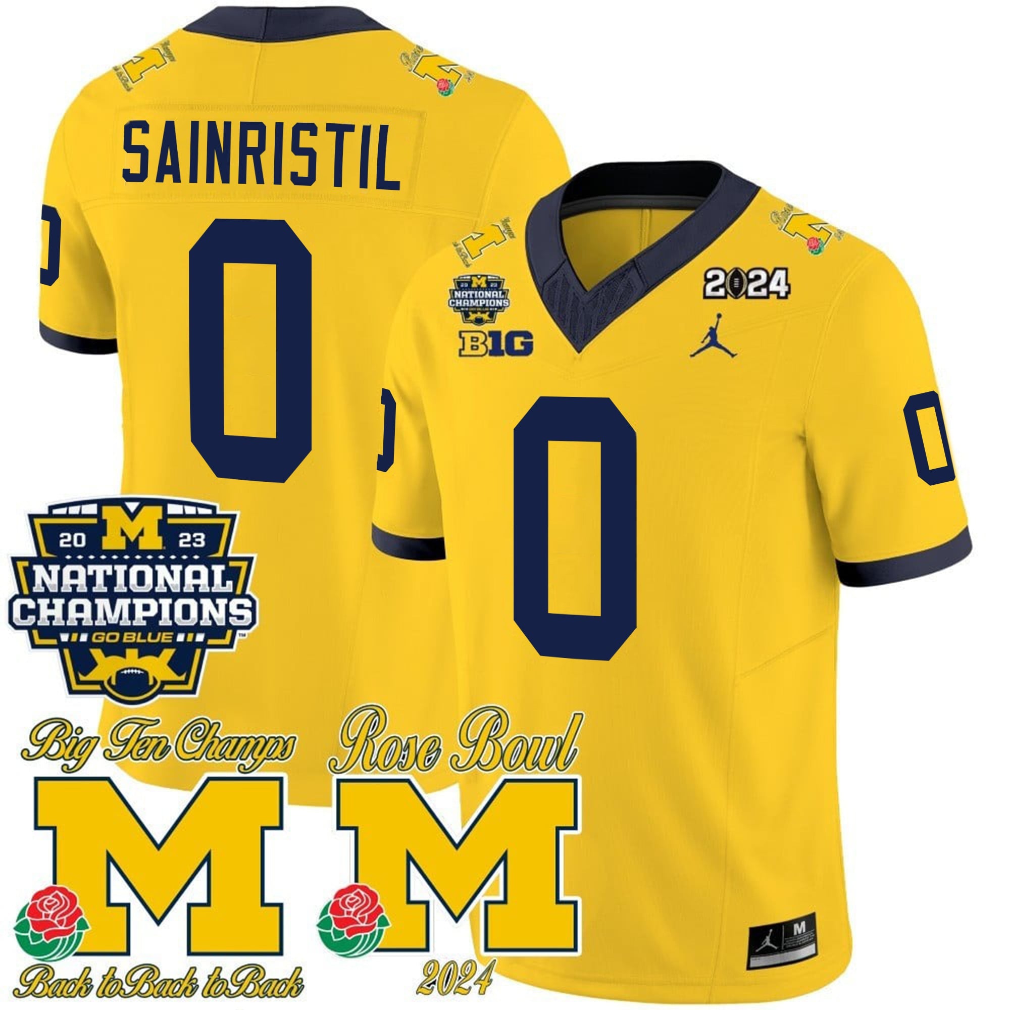 Men's Michigan Wolverines 2023 National Champions & Rose Bowl Patch Vapor Jersey - All Stitched