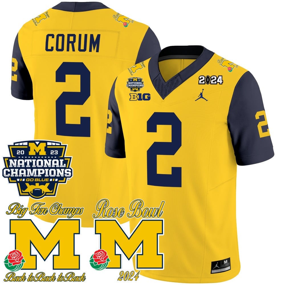 Men's Michigan Wolverines 2023 National Champions & Rose Bowl Patch Vapor Jersey - All Stitched