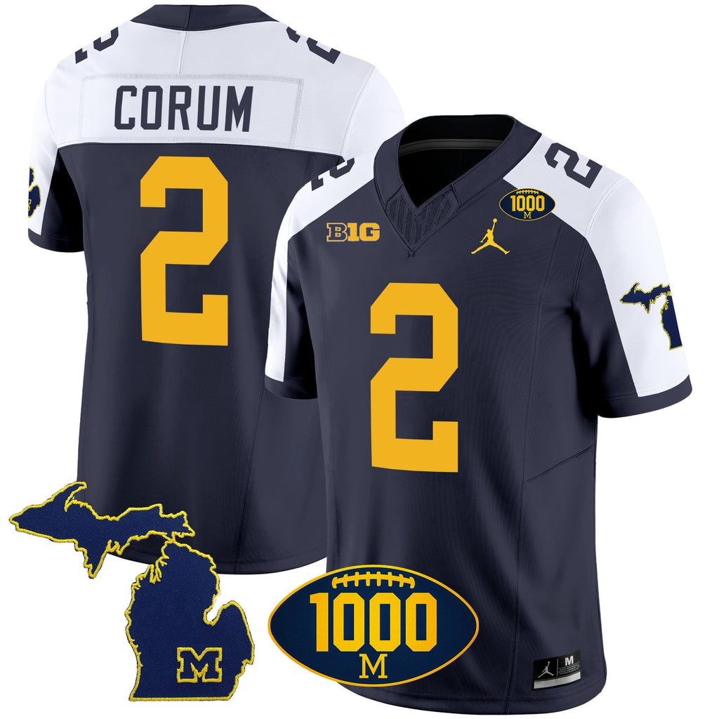 Men's Michigan Wolverines 1000 Wins Patch Vapor Jersey V3 - All Stitched