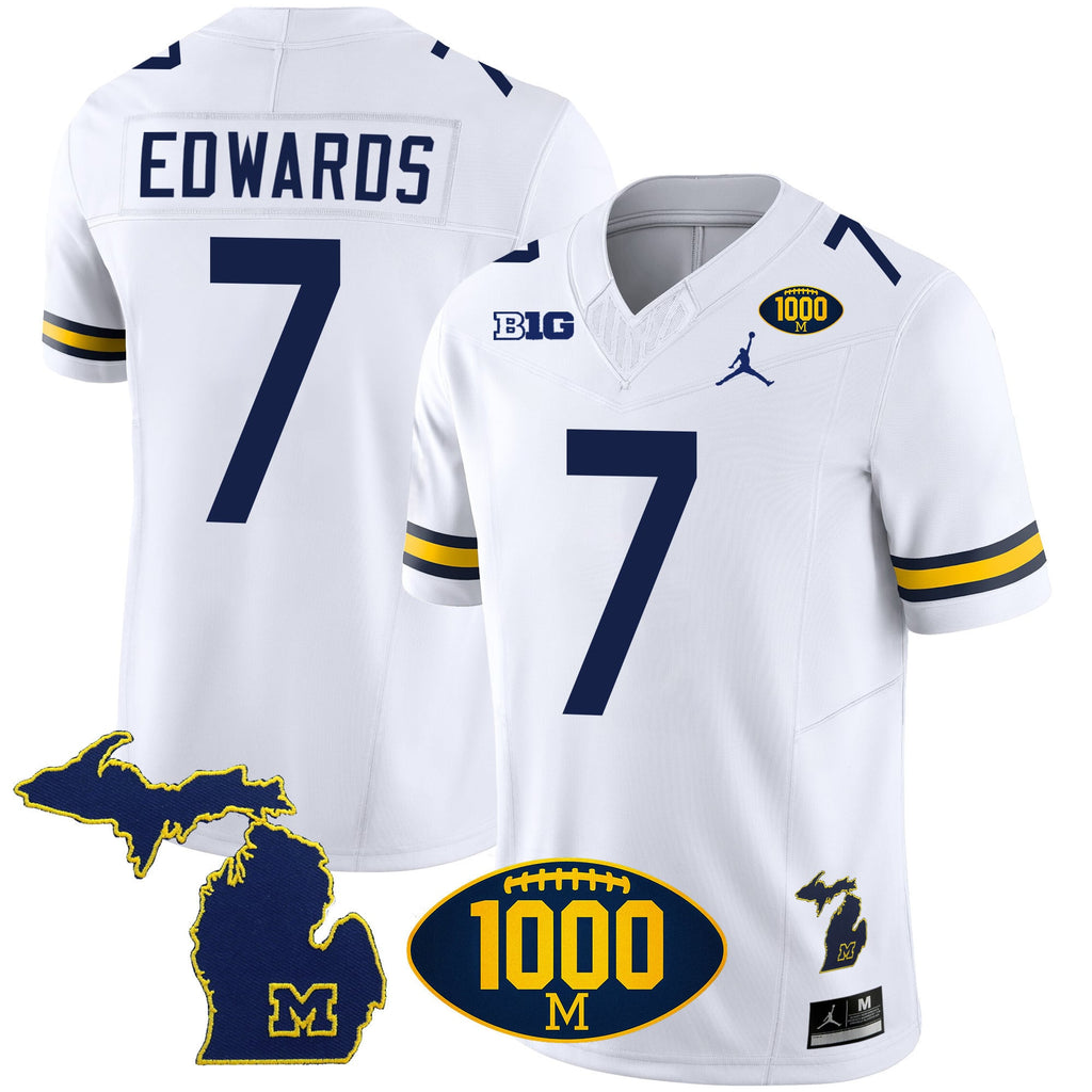 Men's Michigan Wolverines 1000 Wins Patch Vapor Jersey V3 - All Stitched