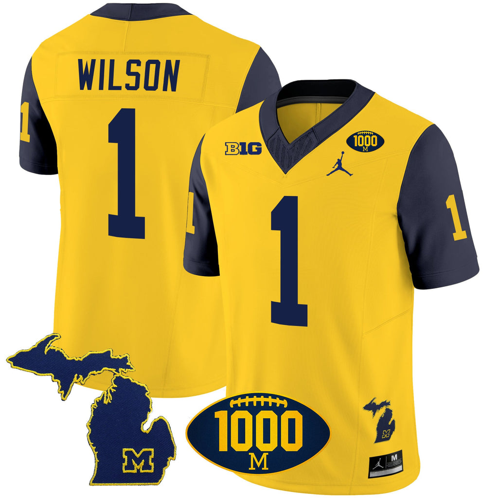Men's Michigan Wolverines 1000 Wins Patch Vapor Jersey V3 - All Stitched