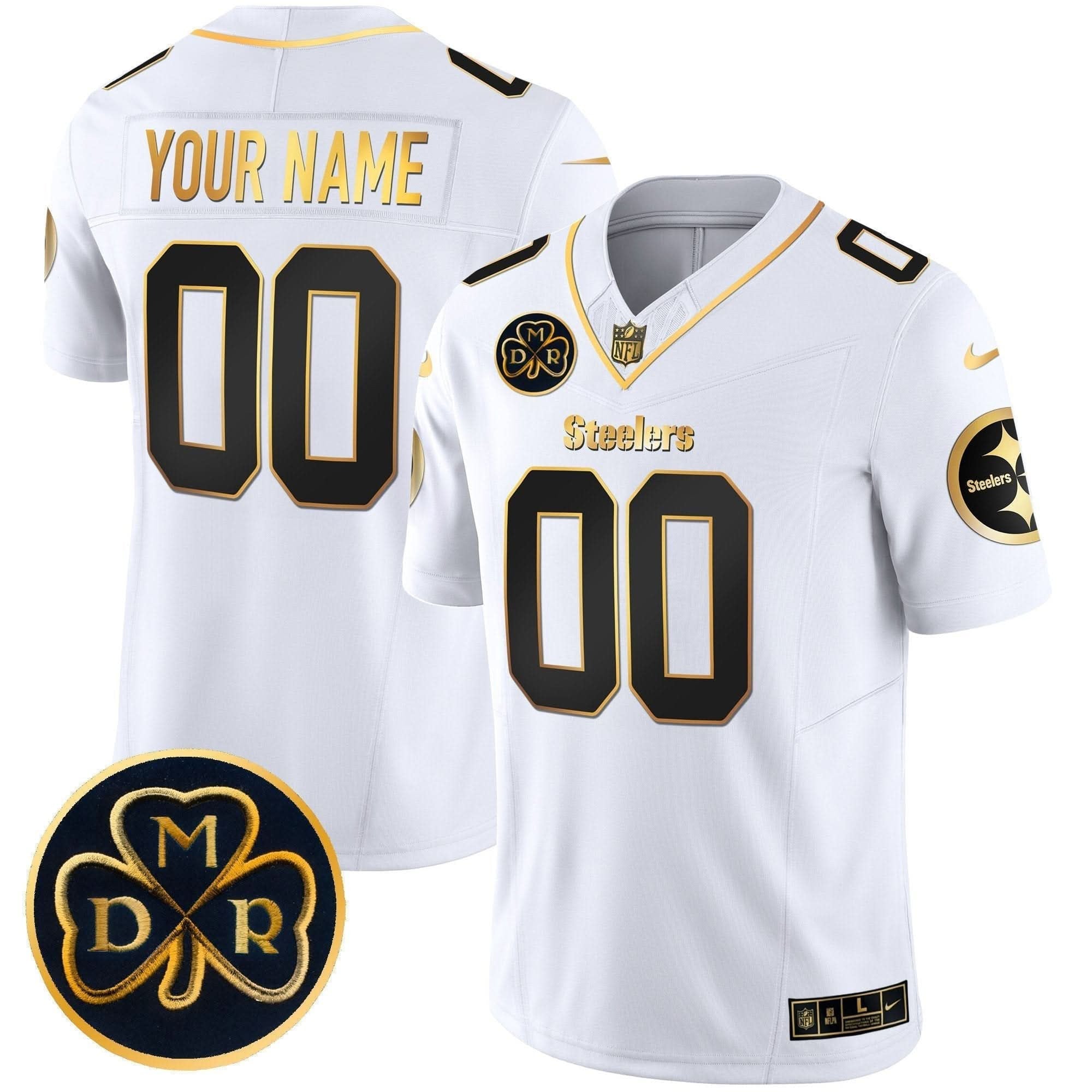 Steelers DMR Patch Gold Vapor Limited Custom Jersey - All Stitched