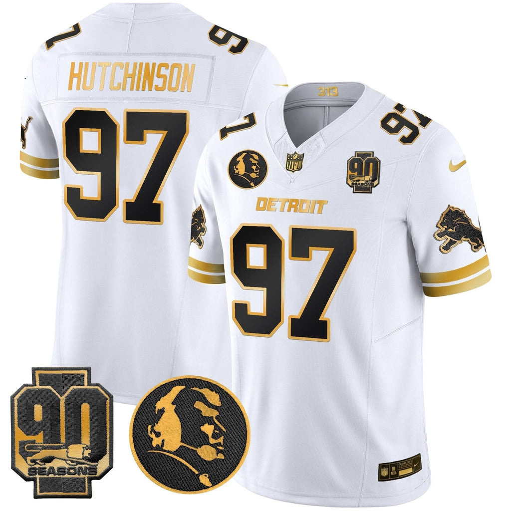 Detroit Lions 2024 90th & John Madden Patch Gold Vapor Limited Jersey V2 - All Stitched