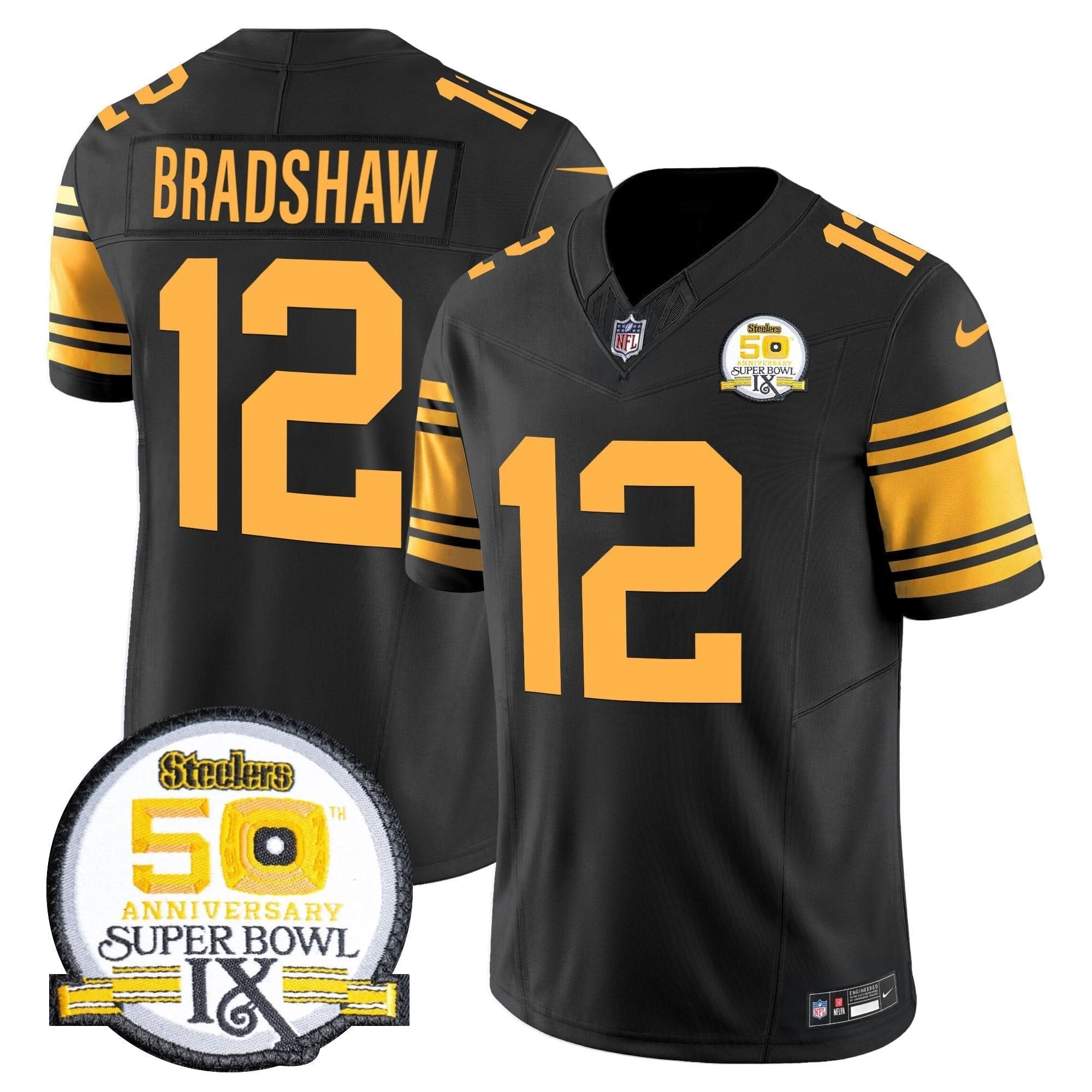 Steelers 50th Anniversary Of Super Bowl IX Patch Vapor Limited Jersey - All Stitched