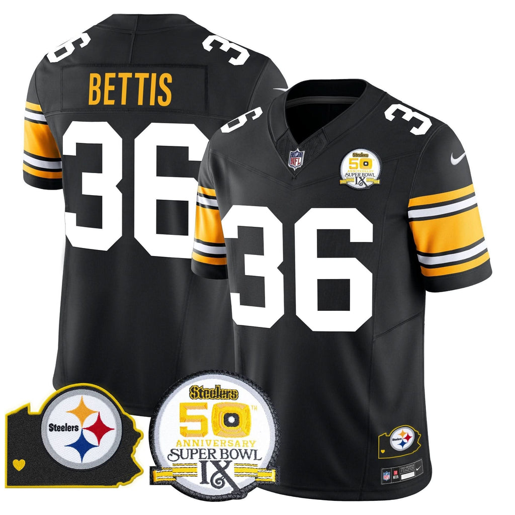 Steelers 50th Anniversary Of Super Bowl IX & Map Patch Vapor Limited Jersey - All Stitched