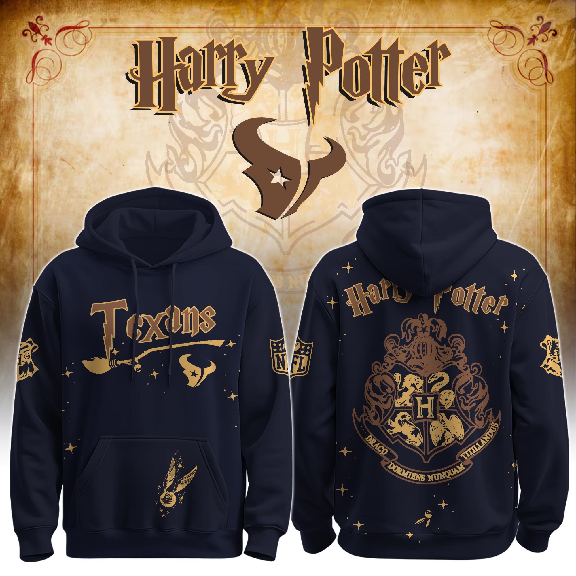 Unisex HOU Texans x Hogwarts Enchanted Crossover Hoodie